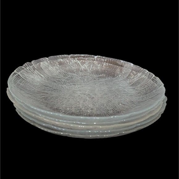 Vintage Arcoroc Fleur Clear Glass Salad Plates Set Of 5 Textured Floral Design - Picture 2 of 6